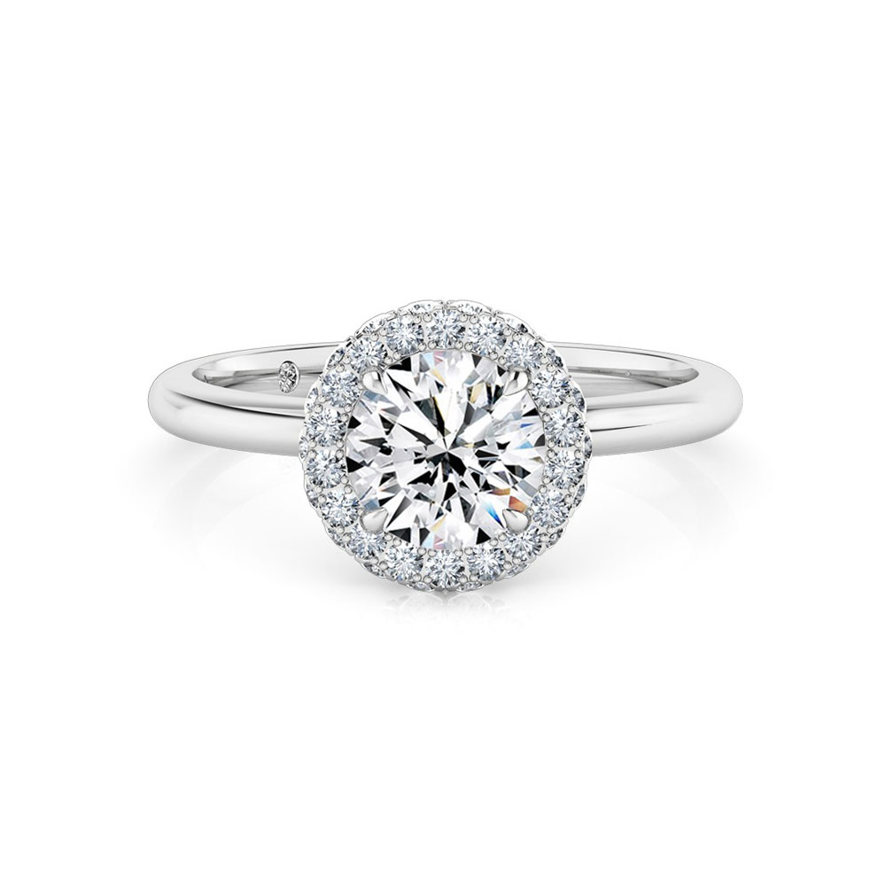 Round brilliant cut diamond with a 3d halo engagement ring