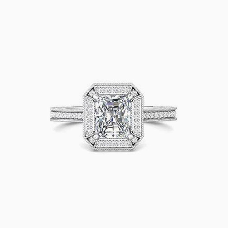 Radiant Cut Diamond Engagement Milgrain Ring