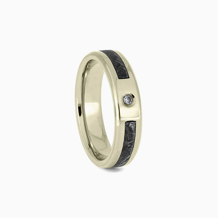 Meteorite And Diamond Ring In Solid Gold
