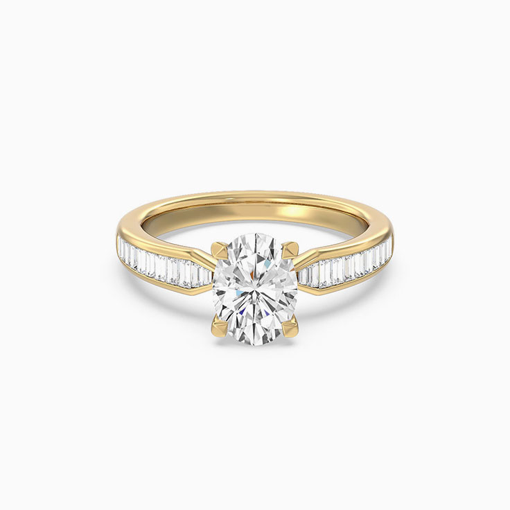 Oval Lab Grown Diamond Engagement Ring With Baguette Stones