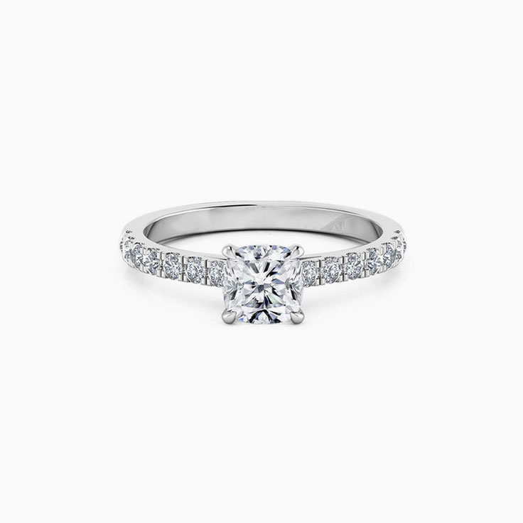 Cushion Cut Engagement Ring On A Pave Band