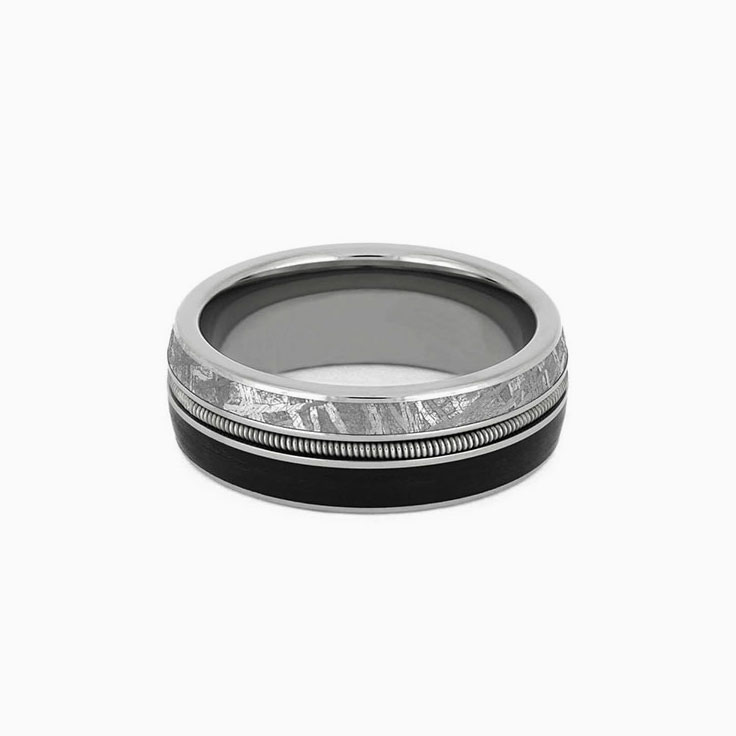 Mens guitar string ring with Vinyl record