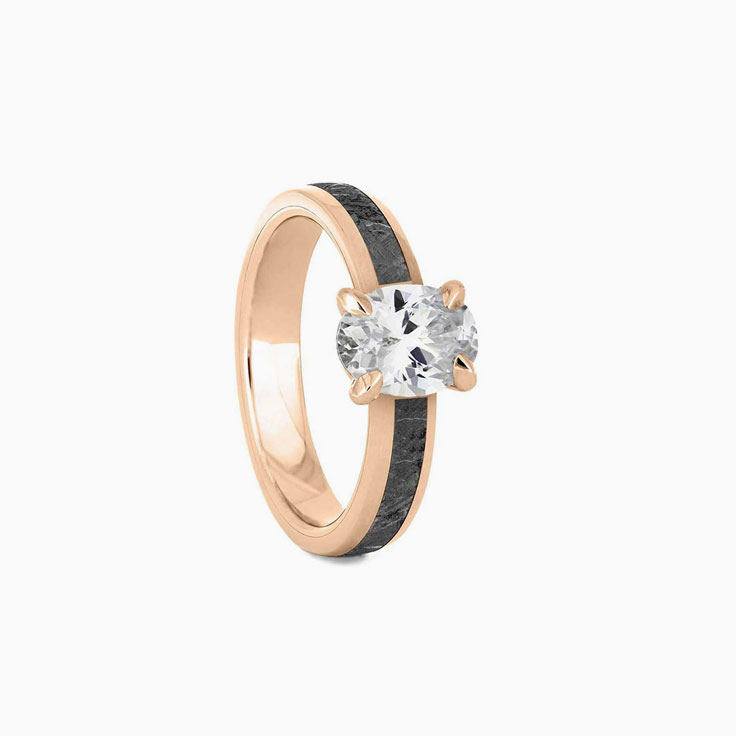 Oval Cut Solitaire Engagement Ring with Meteorite