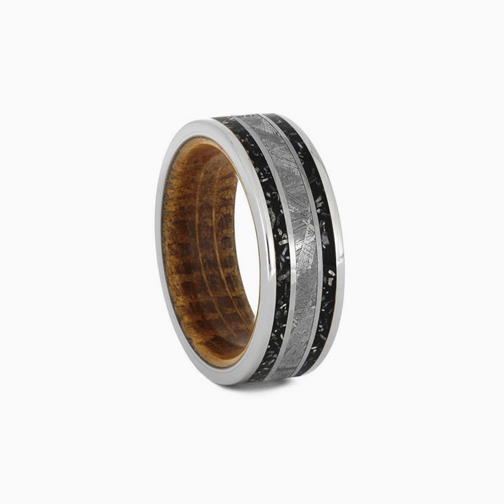 Meteorite Stardust Ring With Whiskey Wood