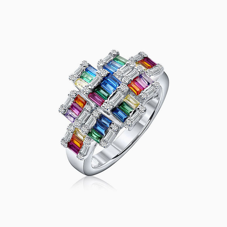 Diamond And Rainbow Sapphire Ring