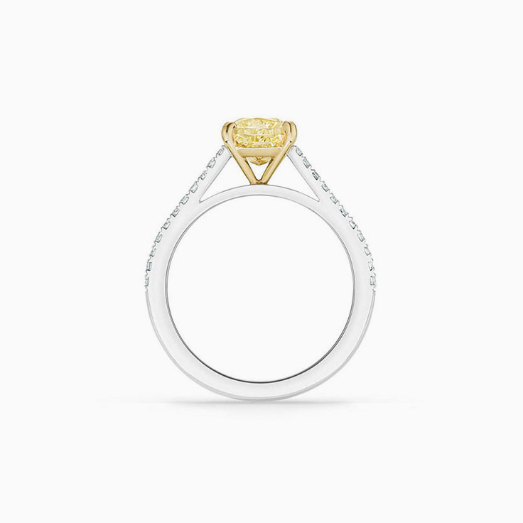 Cushion Cut Yellow Diamond Engagement Pave Ring