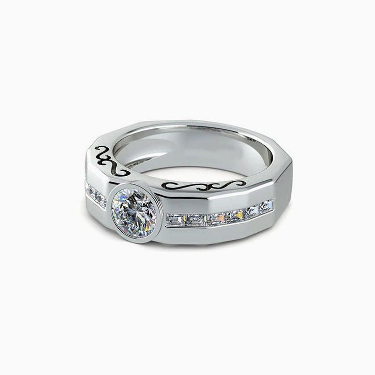 Bezel Set Diamond Engagement Channel Mens Ring