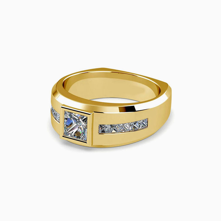 Bezel Set Diamond Engagement Mens Gold Channel Ring