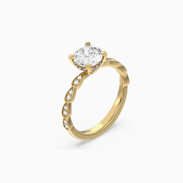 Lab Grown Round Diamond Engagement Ring With Leaf Pattern