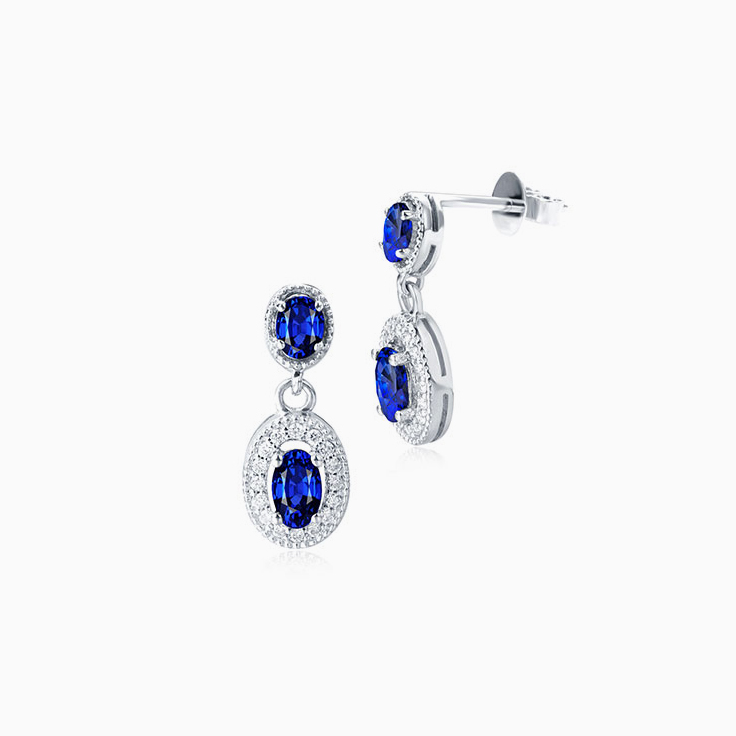 Oval Blue Sapphire Drop Earrings