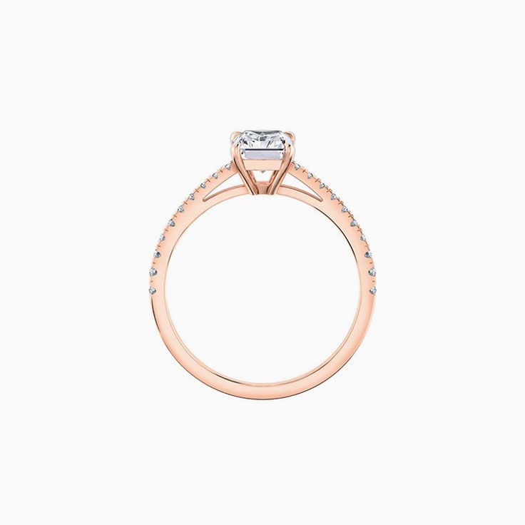 Radiant cut diamond engagement ring on a diamond band